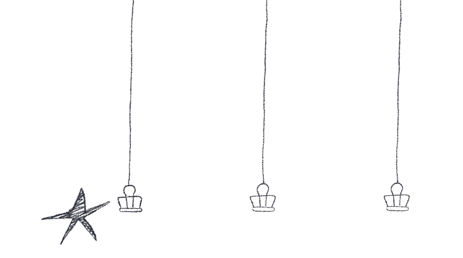 Drawing of papeclips hanging on threads.