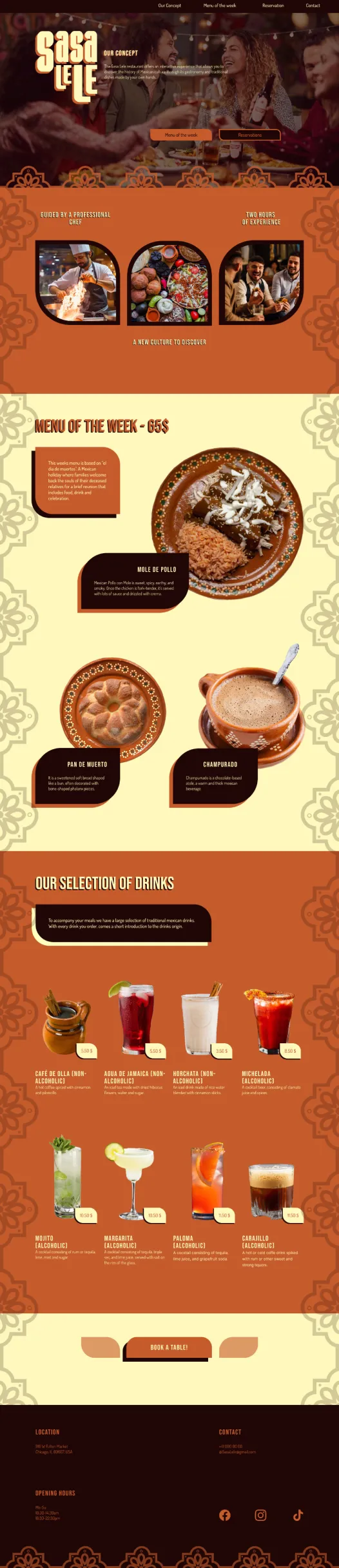 Layout of a restaurant website.